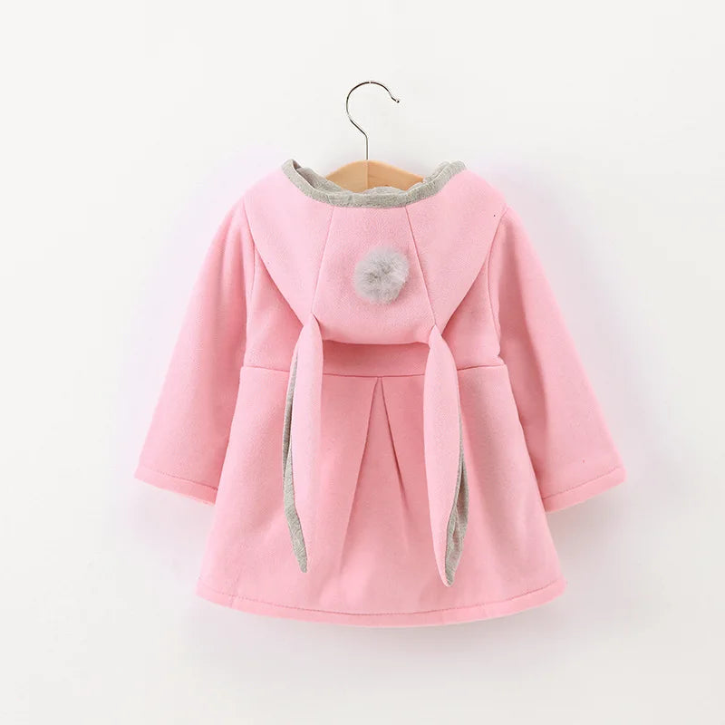 Jaqueta de algodão quente para bebês com orelhas de coelho, roupas infantis, casaco infantil, casacos, outono, primavera