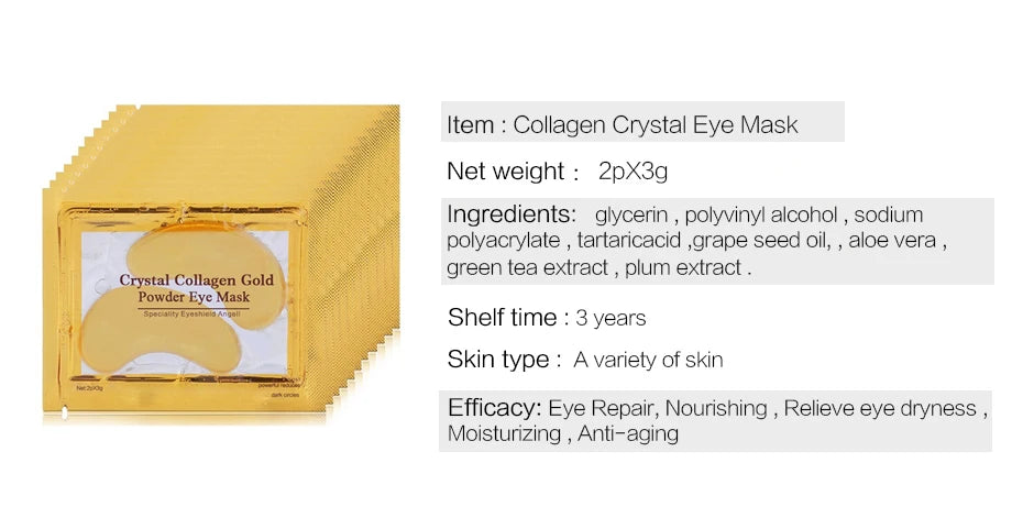100 pçs = 50 pares máscara de olho de colágeno de ouro cuidados com a pele anti-envelhecimento anti olheiras remover inchaço hidratante remendos de olho cuidados com a pele