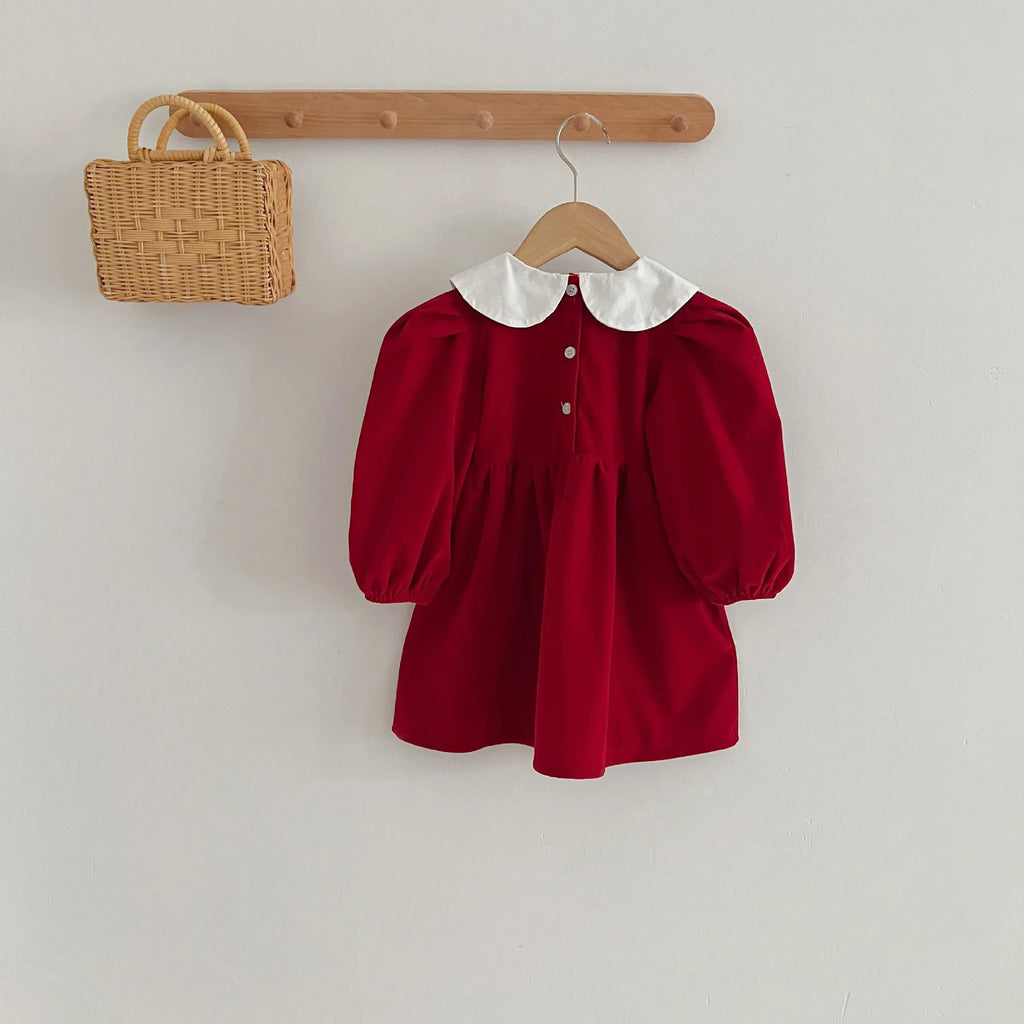 Vestido de manga comprida infantil, Roupas para bebês, Doce cor sólida, Novo, Primavera, Outono