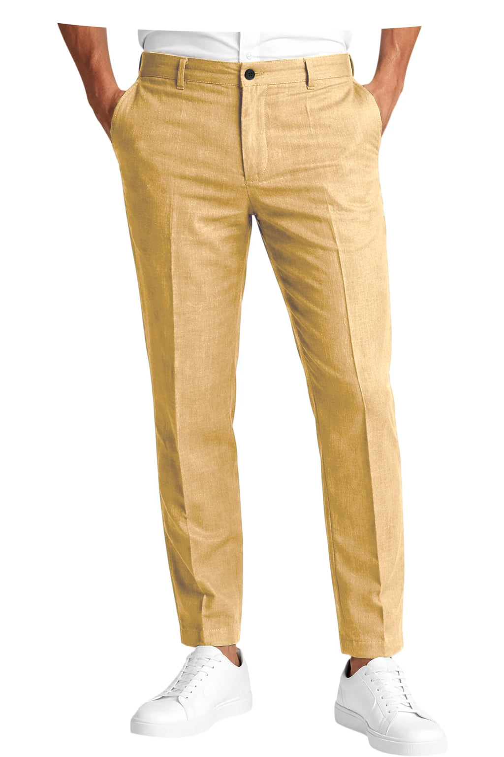 Calças Masculinas Premium em Mistura de Linho, Leves, Slim Fit, Resistentes a Rugas, para Escritório, Verão, Casual e Formal