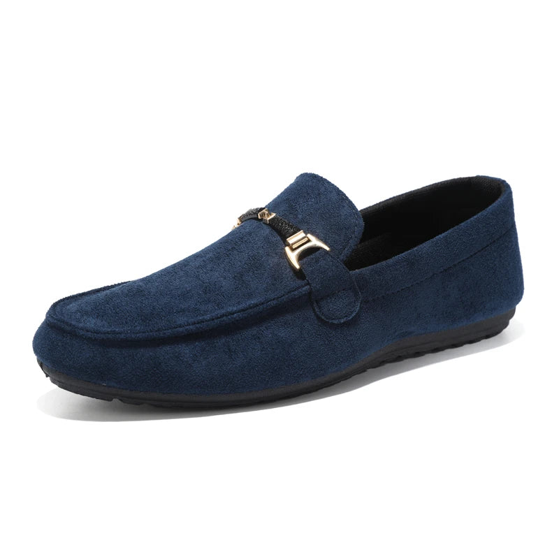 Primavera verão azul camurça mocassins homens deslizamento em mocassins macios respirável apartamentos sapatos de condução sapatos casuais de couro feitos à mão