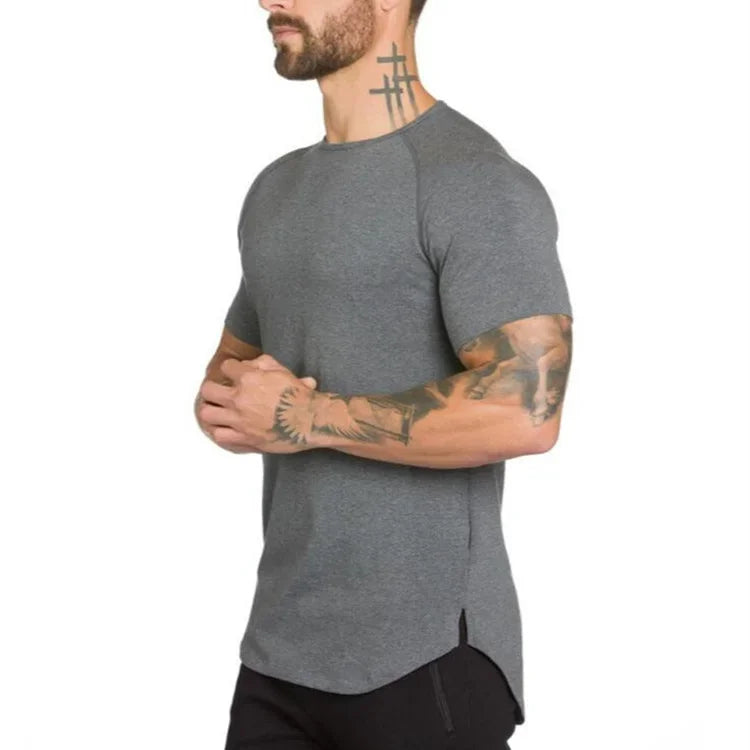 Marca roupas de ginástica fitness t camisa masculina moda estender hip hop verão manga curta camiseta algodão musculação muscular tshirt homem