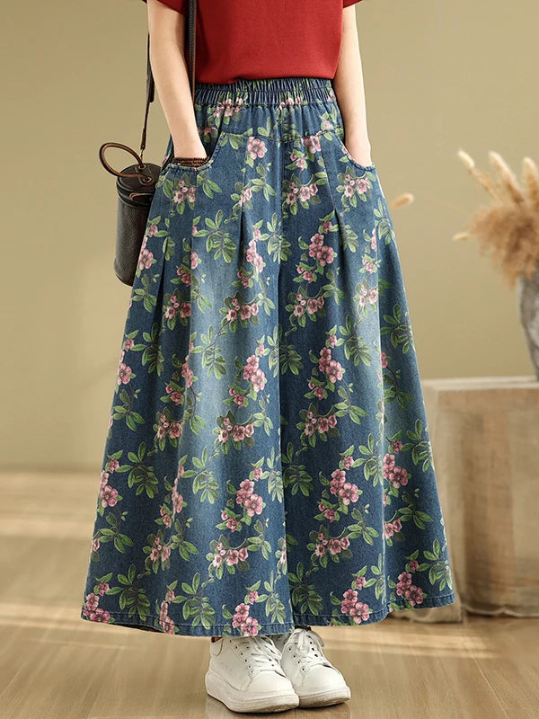Calça Jeans Solta de Perna Larga Casual Versátil Estampada de Cintura Alta com Corte Reto para Verão e Primavera, Tamanhos ...