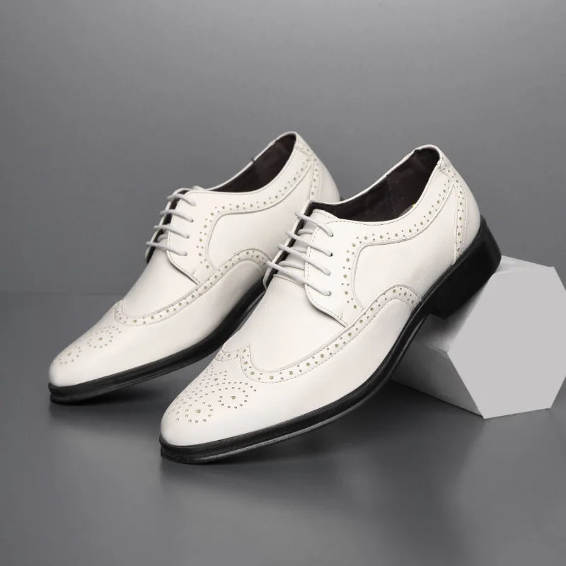 Sapatos oxford masculinos feitos à mão, sapatos clássicos formais de negócios, couro de bezerro genuíno, sapatos sociais brogue