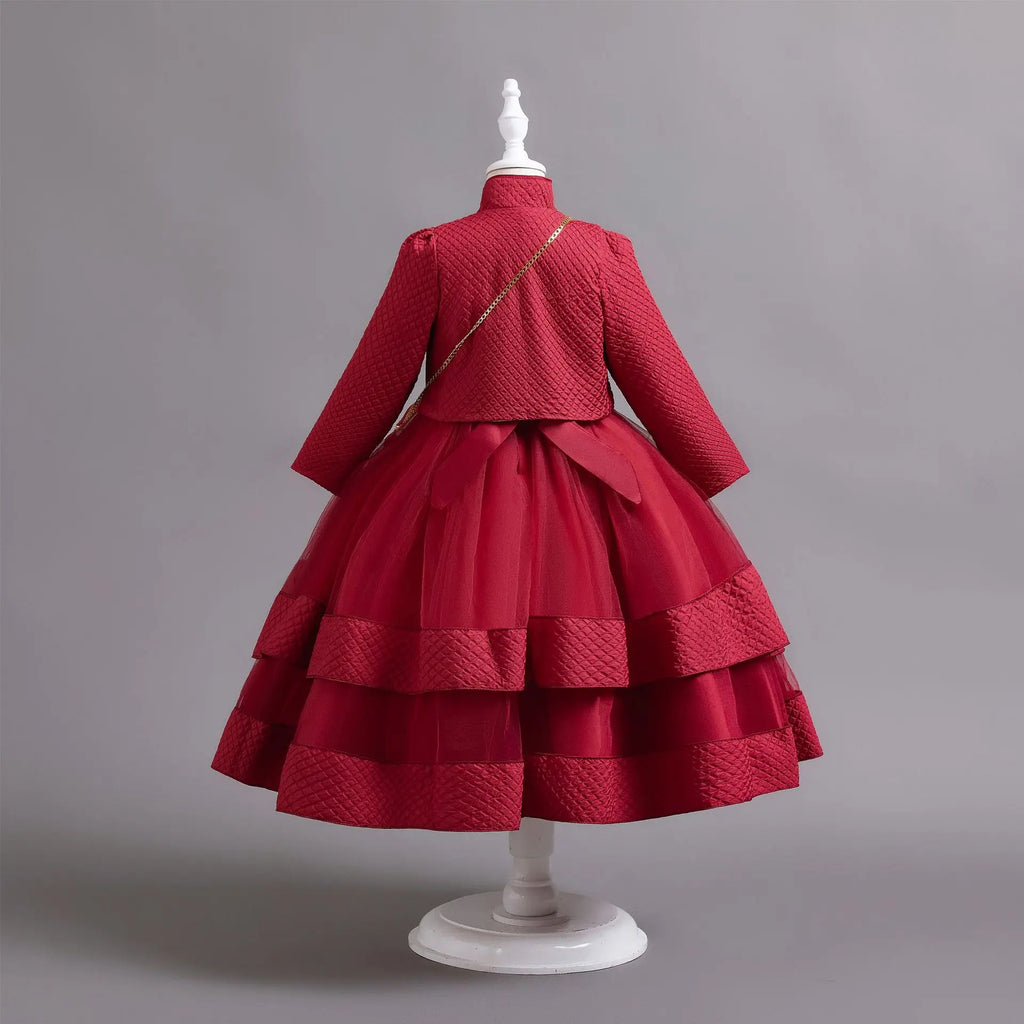 Novo outono/inverno vestido de festa de manga longa elegante menina bordado vestido de desempenho de natal saco de presente para crianças de 3 a 11 anos