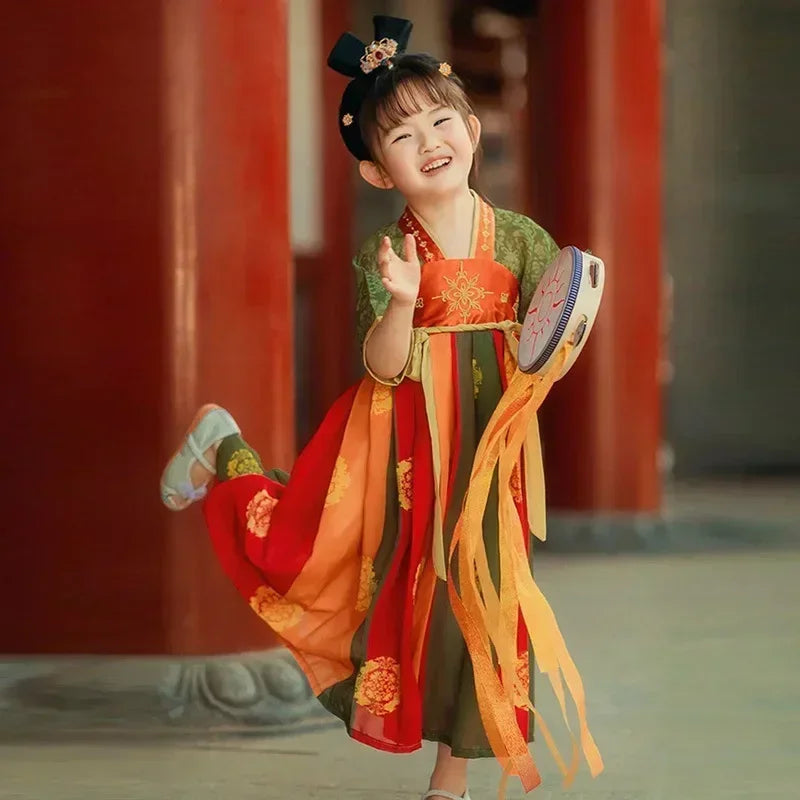 Traje de festa de verão vestidos da menina do vintage crianças roupas vestido casual bebê chinês hanfu cosplay crianças princesa meninas vestido