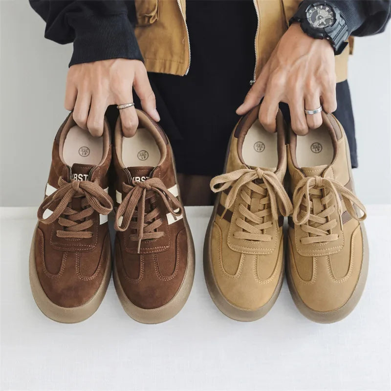 Sapatos de tabuleiro casuais de sola grossa para homens sola grossa sapatos casuais tênis de couro tudo sola macia dentro aumentar sapatos