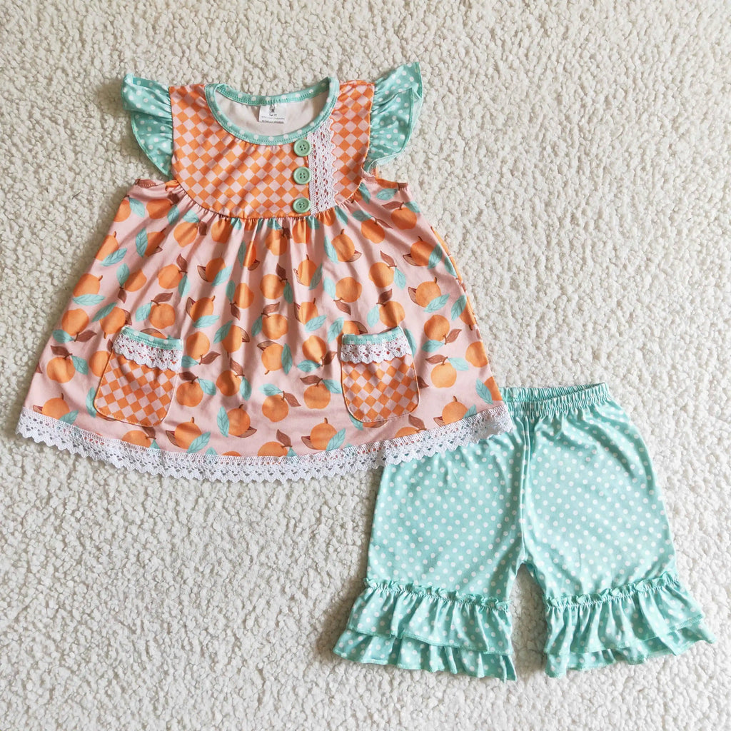 Bebê meninas boutique verão frutas roupas melancia vermelho camisa rosa dot plissado shorts atacado crianças roupas conjunto criança roupa
