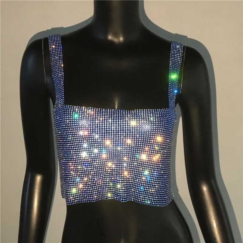 2025 glitter boate sem costas strass regata feminina sexy metal cristal diamantes lantejoulas noite clube festa wear topo de colheita