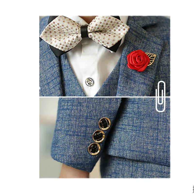Meninos 5 peças/set jaqueta colete calças broche bowtie fotografia terno crianças formal festa de aniversário casamento smoking conjunto crianças blazer