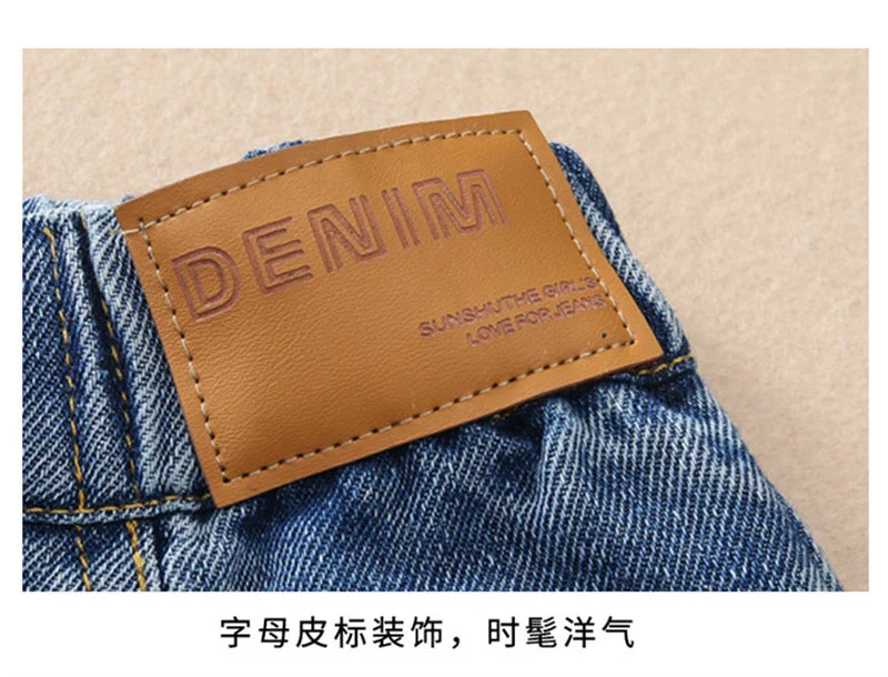 Jeans casuais soltos para meninas, calças longas retas para a escola, perna larga, para crianças de 5 a 14 anos, outono