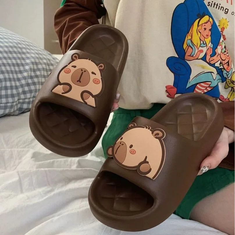 Capivara flip flops feminino chinelo kapibara bonito nuvem sandálias verão praia slides casa quarto sapatos kawai plana feminino eva