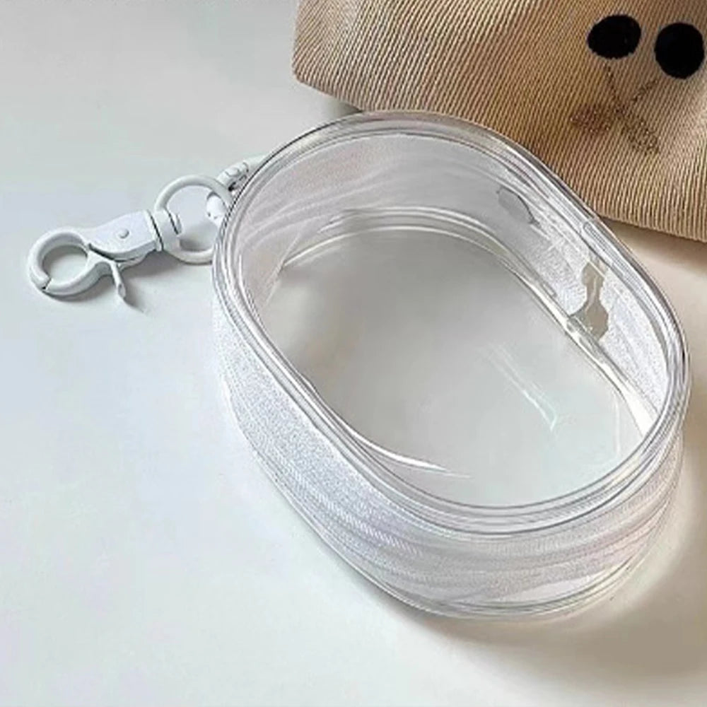 Mini saco de armazenamento com zíper transparente, chaveiro portátil, boneca de desenho animado, organizador de brinquedos para fones de ouvido, carregadores, cabo de dados, sacos de presente