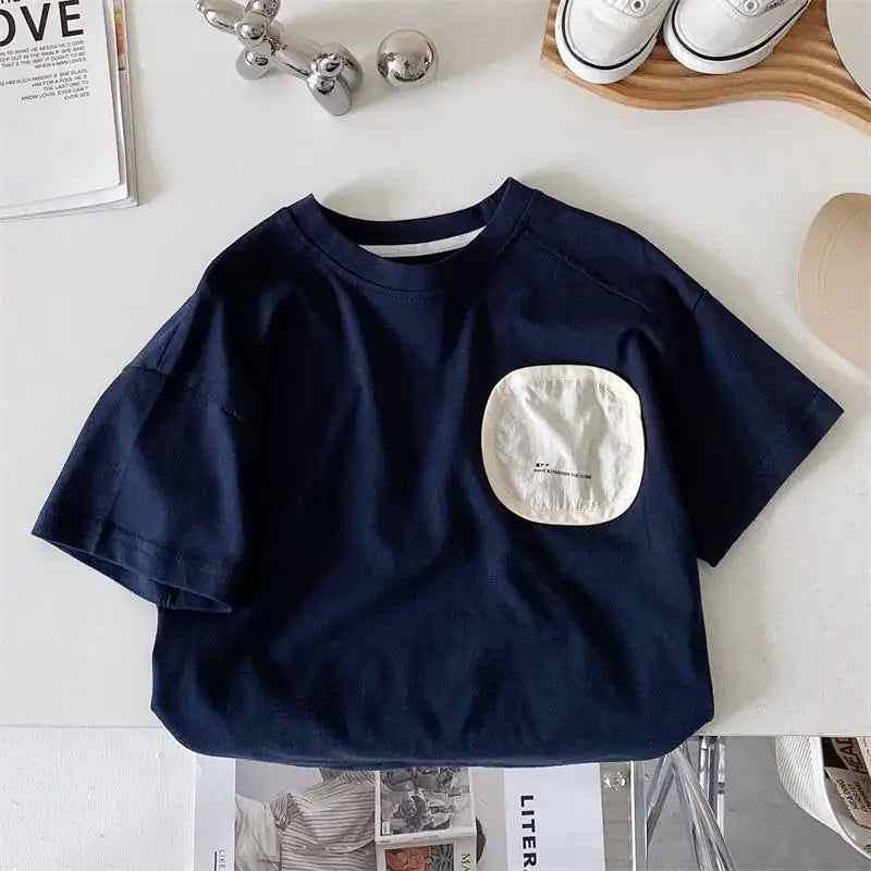 Camisetas Infantis de Manga Curta de Algodão para Meninos, Estampadas Casuais, Soltas e Versáteis, Coleção Verão 2026 - Roupas Infantis