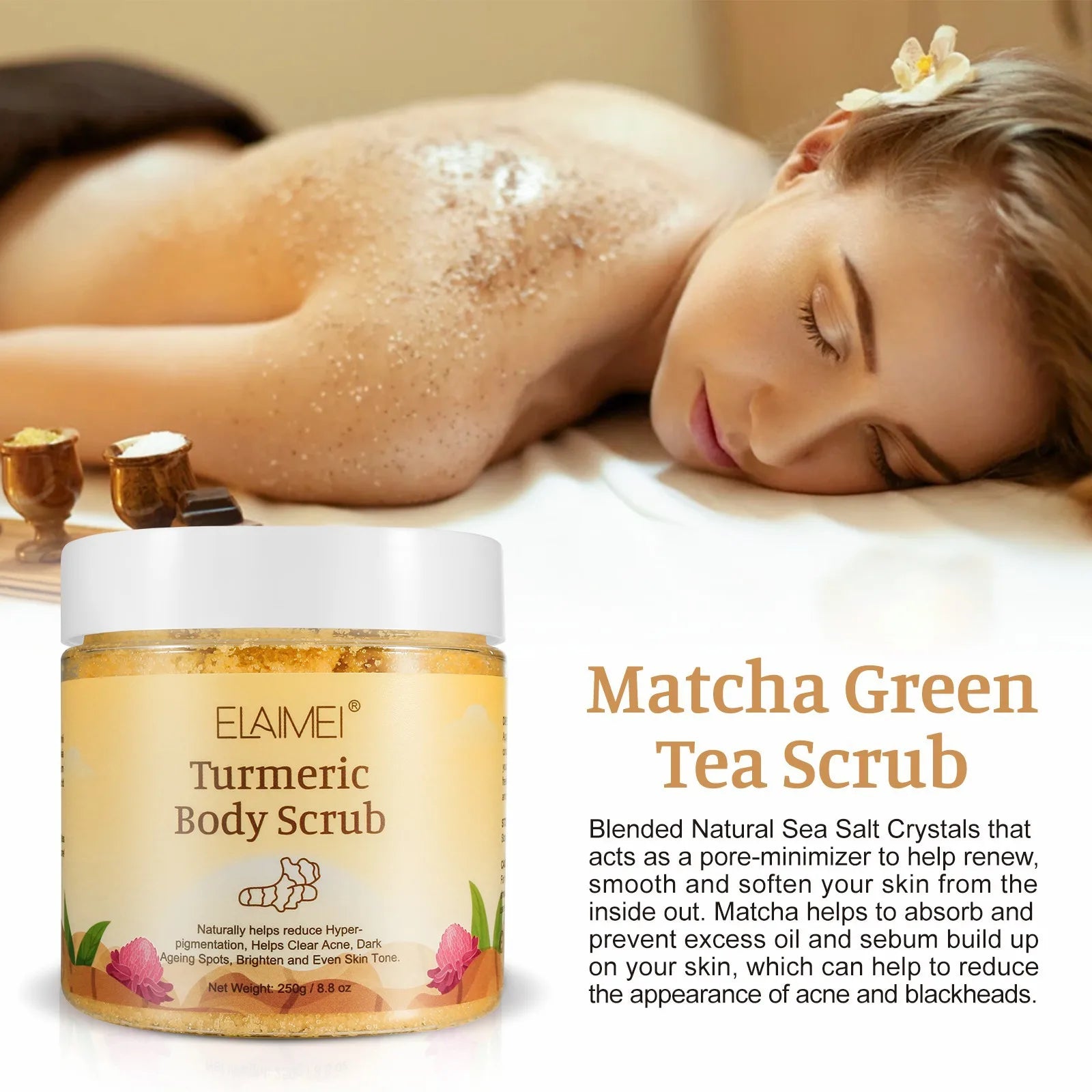 Matcha e sal do Himalaia e açafrão corporal, clareamento, anti-oxidação, reduz a acne, espinhas, iluminar o tom da pele