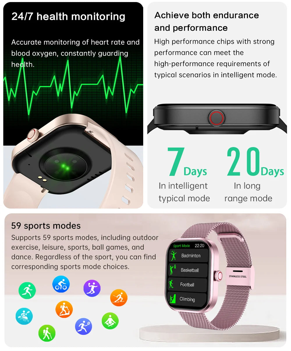 Lige 2.01 "tela hd relógio personalizado rosto relógio inteligente feminino à prova dwaterproof água esporte senhoras relógios bt chamada monitor de saúde feminino smartwatch