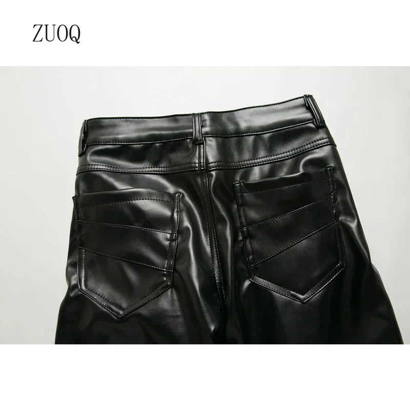Novo inverno dos homens magro motociclista calças de couro do plutônio alta rua moda motocicleta para masculino palco club wear