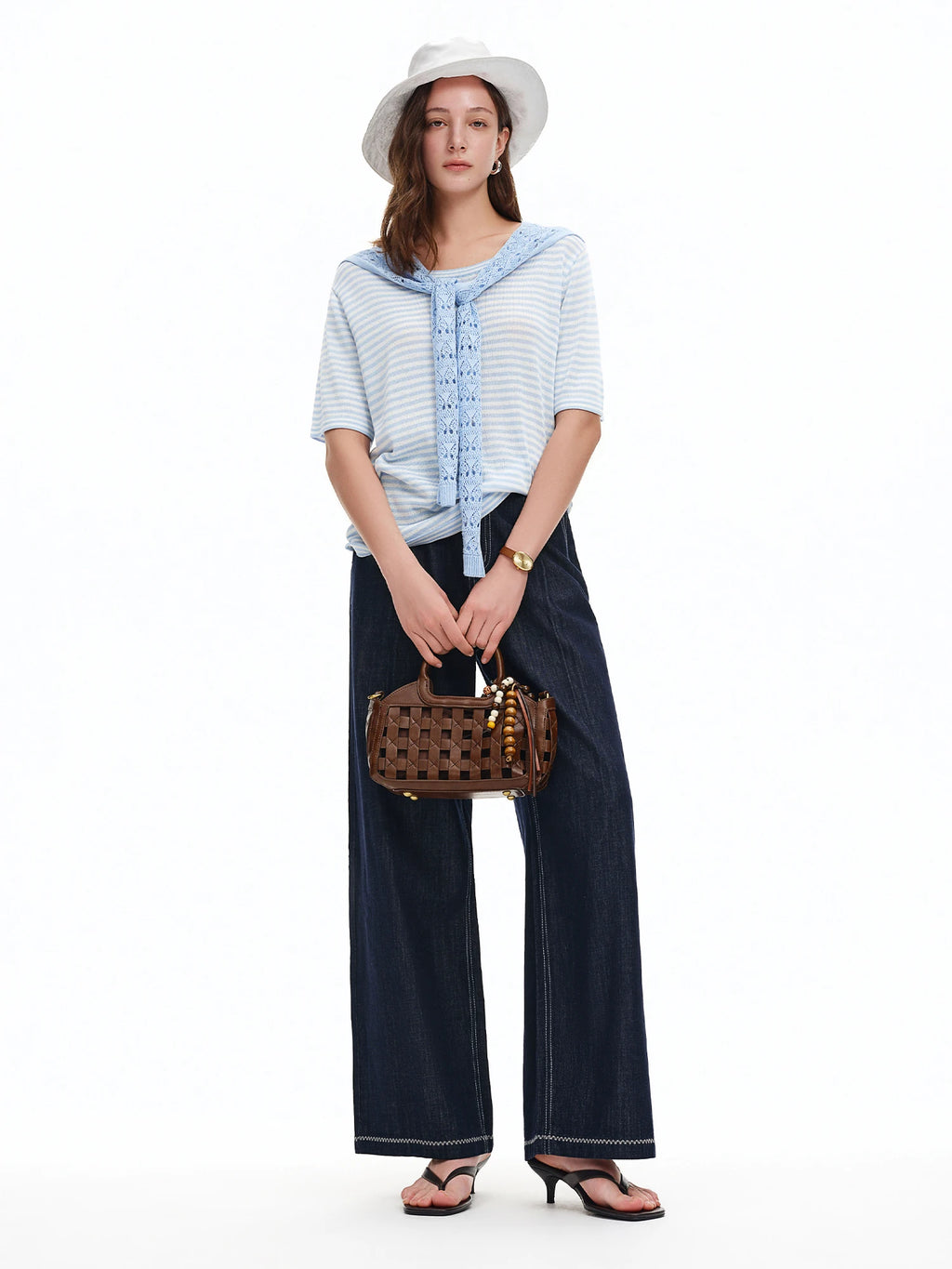 DUSHU 2026 Calça Jeans Feminina de Cintura Alta com Costura Contrastante e Perna Reta - Calça Casual para Uso Diário e Deslocamento