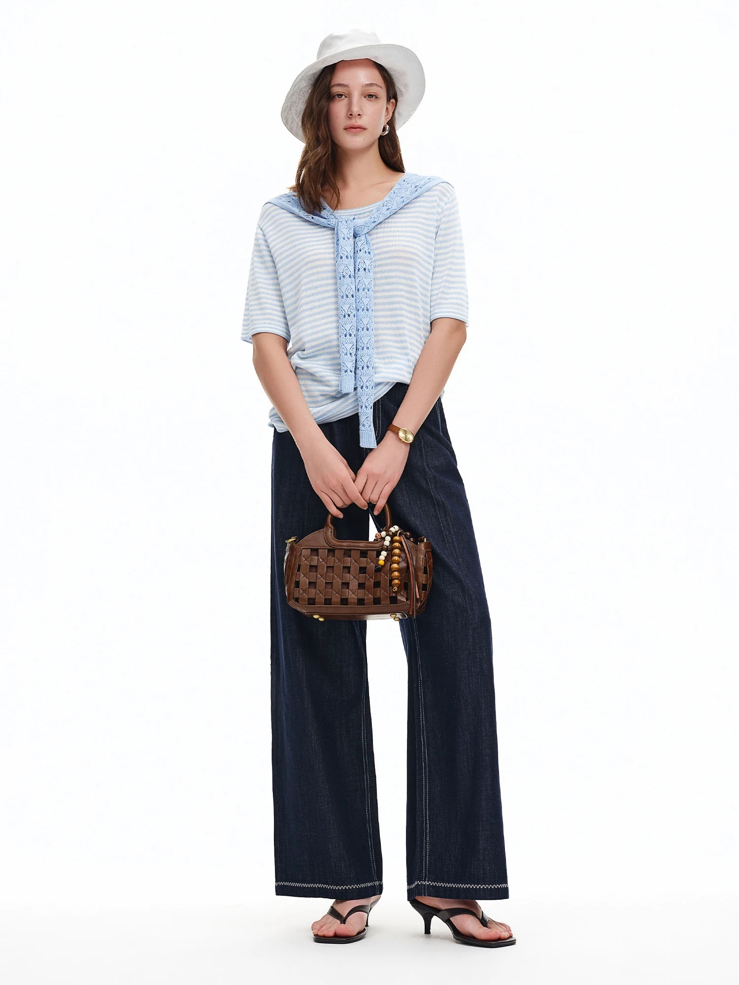 DUSHU 2026 Calça Jeans Feminina de Cintura Alta com Costura Contrastante e Perna Reta - Calça Casual para Uso Diário e Deslocamento