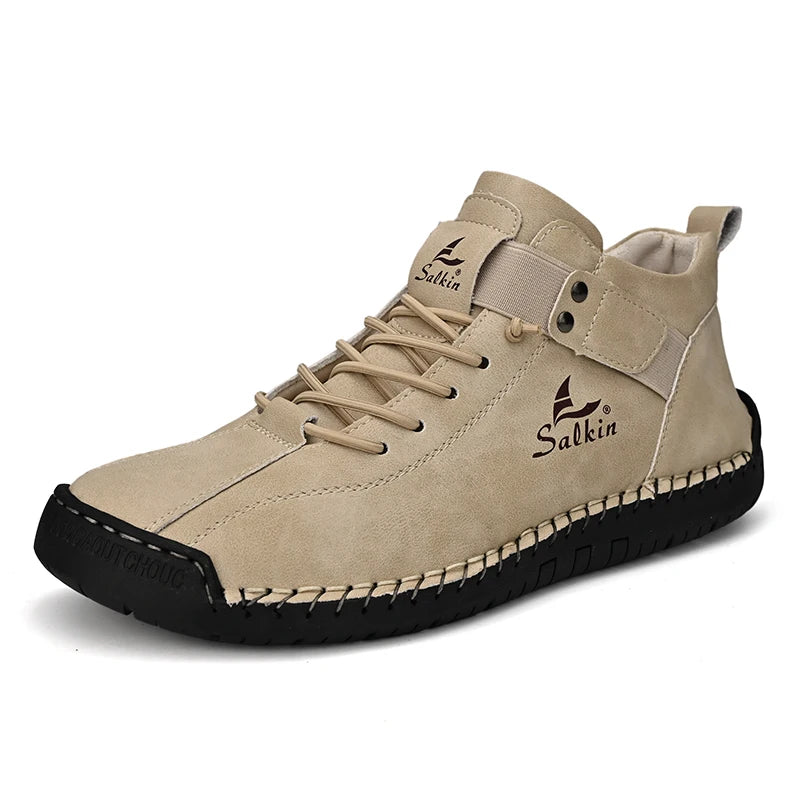 Novo design 2025 tênis de couro masculino homem respirável sapatos de couro artesanal sapatos casuais masculinos botas de tornozelo ao ar livre