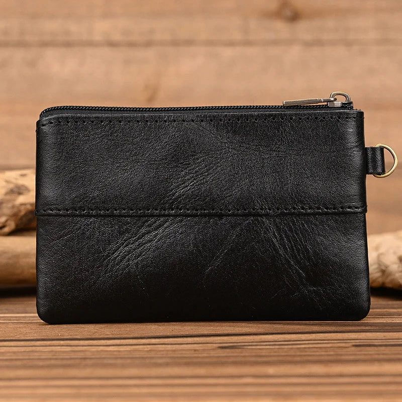 Luufan couro genuíno zíper moeda cartão bolsa de couro real rfid titular do cartão embreagem carteiras slots para homens mulheres mini bolsa fina