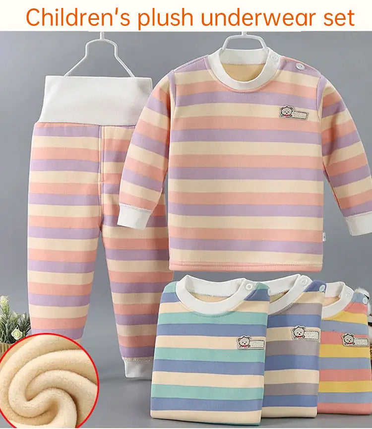 Engrossar quente de pelúcia crianças conjuntos roupas menino menina roupa interior ternos outono inverno crianças clothinn