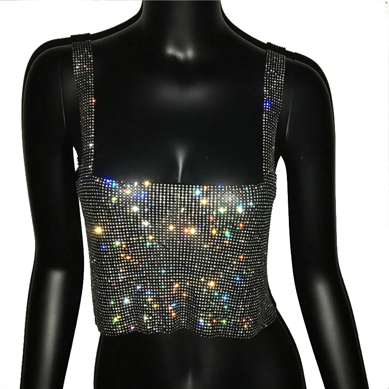 2025 glitter boate sem costas strass regata feminina sexy metal cristal diamantes lantejoulas noite clube festa wear topo de colheita