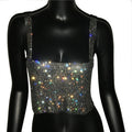 2025 glitter boate sem costas strass regata feminina sexy metal cristal diamantes lantejoulas noite clube festa wear topo de colheita