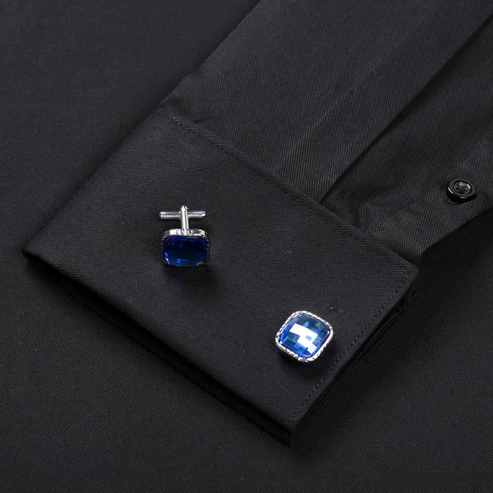 Camisa masculina clássica com punho francês, botão oculto, manga comprida, formal, ajuste padrão, camisas brancas (abotoaduras incluídas)
