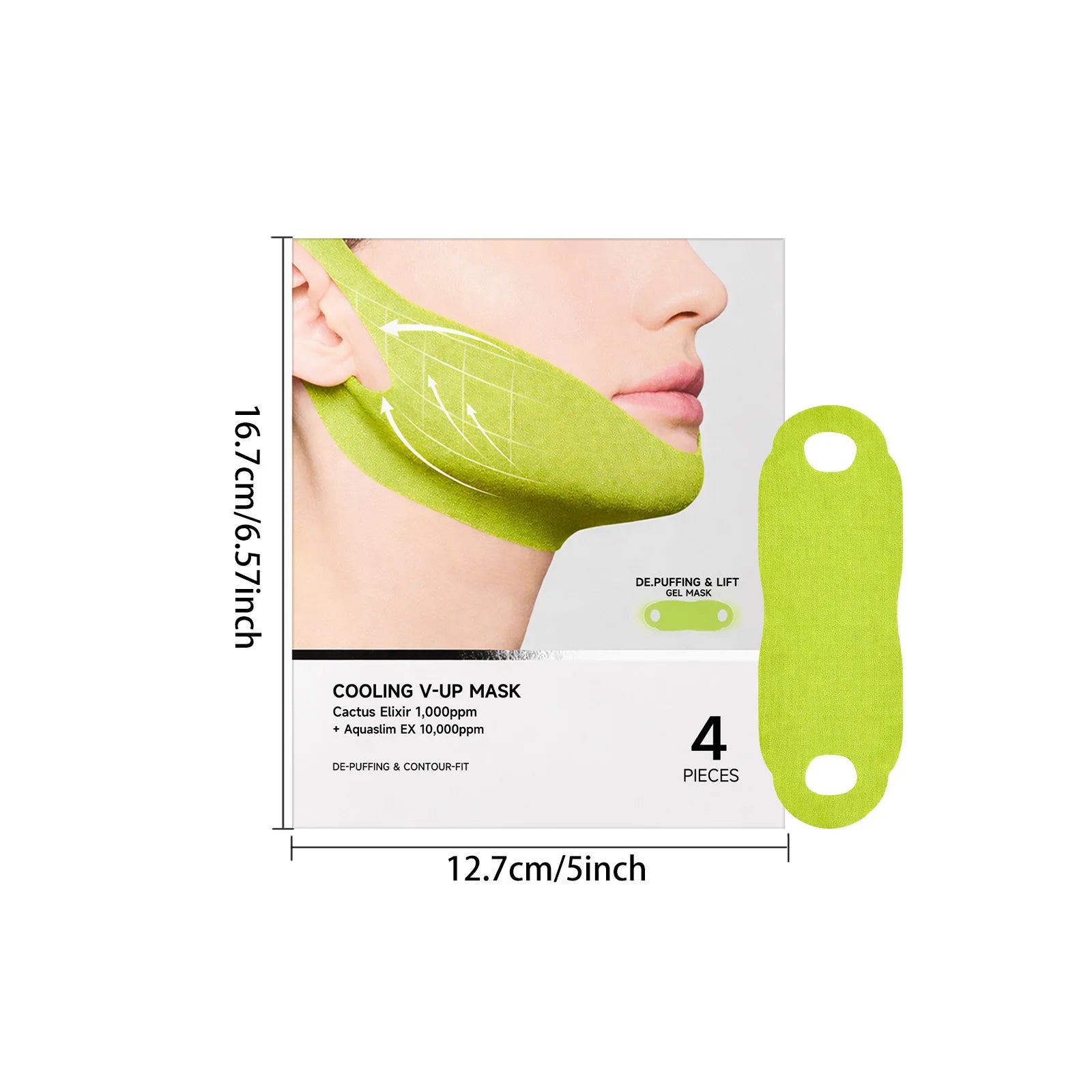 Máscara em Gel Refrescante V Line para Contorno e Firmeza da Mandíbula, com Cafeína para Redução de Inchaço, Envolvimento Facial para Lifting do Queixo, Essência Coreana para Cuidados Diários com a Pele