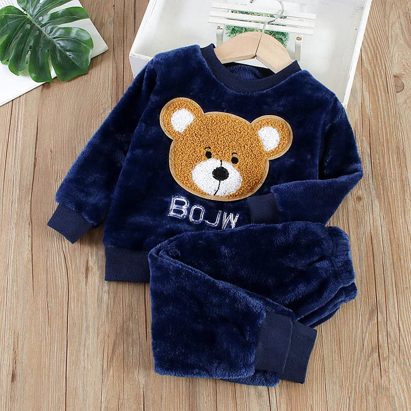 Conjuntos de pijamas super macios de veludo coral para crianças meninos meninas calças de mangas compridas preguiçosos conjuntos de pijamas sólidos