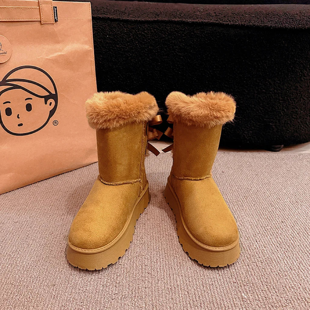 Botas de neve femininas 2024 inverno nova moda sapatos plataforma de pelúcia ao ar livre botas quentes sapatos femininos bota camurca cano longo