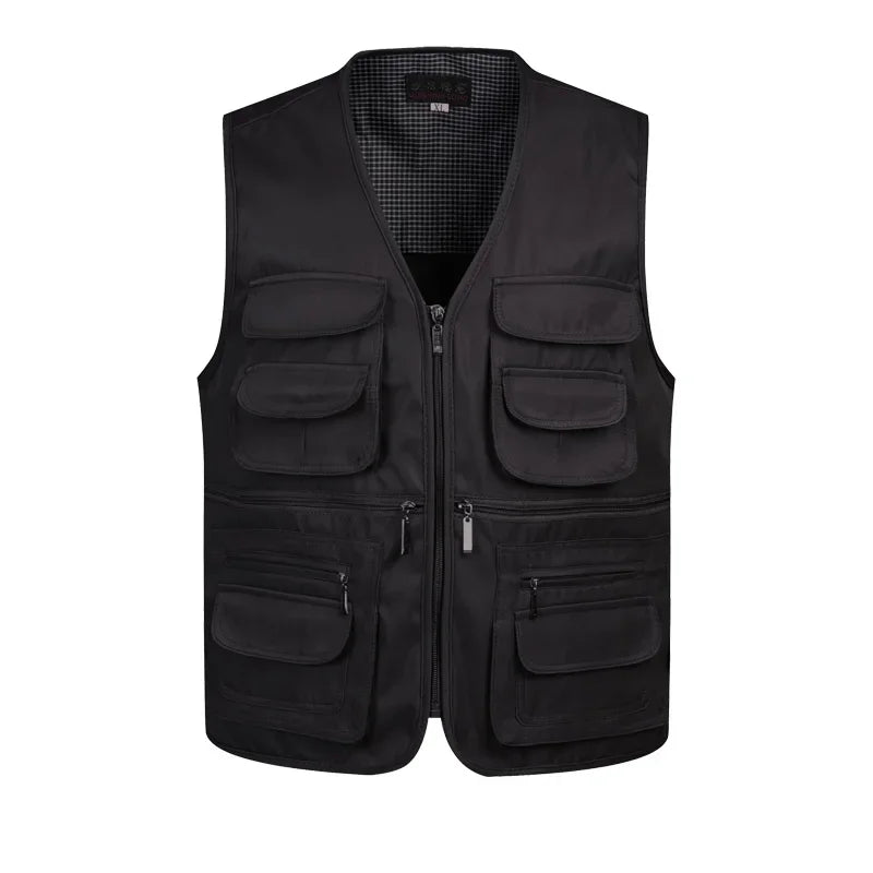 2021 homens multi-bolso clássico colete masculino sem mangas descarga sólida casaco de trabalho fotógrafo tático malha colete jaqueta