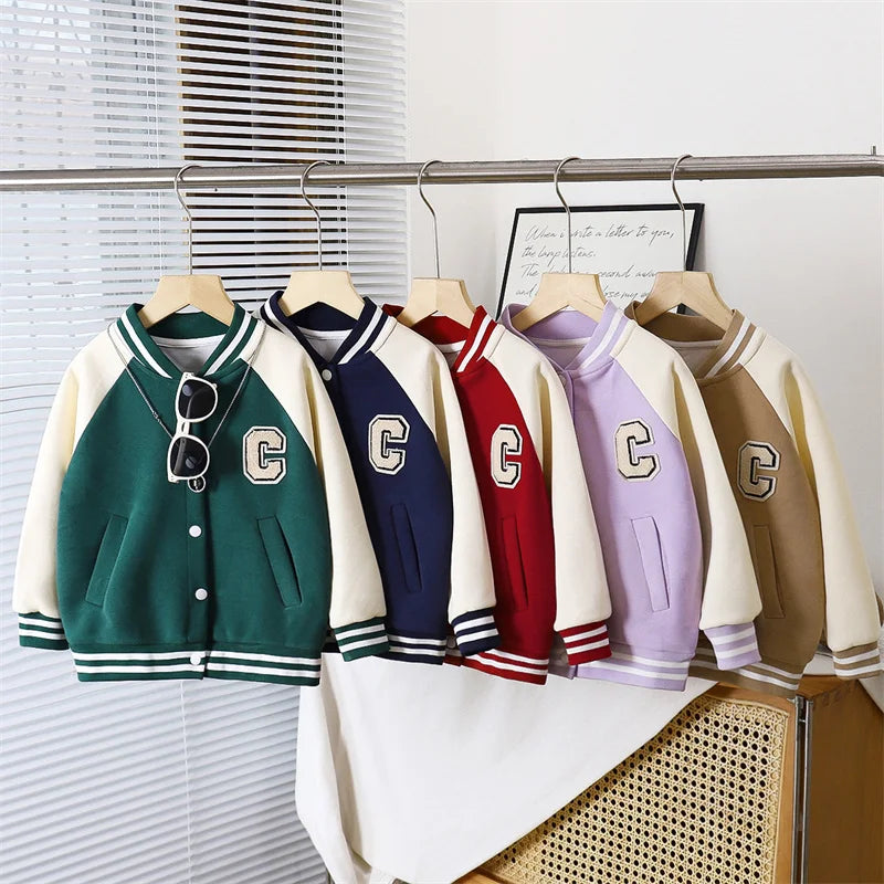 Meninos meninas jaquetas de beisebol crianças carta outono casaco nova primavera moda esportes outerwear crianças casual retalhos roupas 2-10y