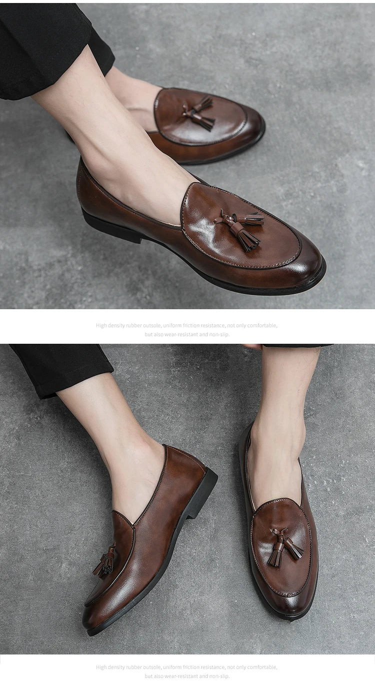 Sapatos formais masculinos mocassins com borla