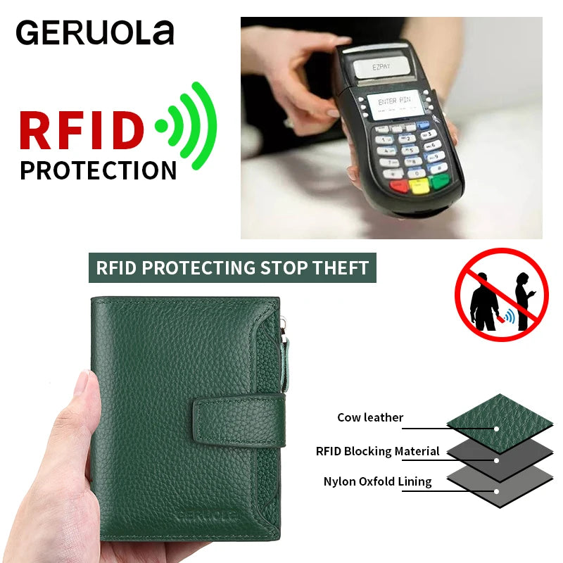 Rfid anti-roubo escova novo três dobras multi dobra carteira de couro genuíno multifuncional anti adulteração saco de cartão magnético sho
