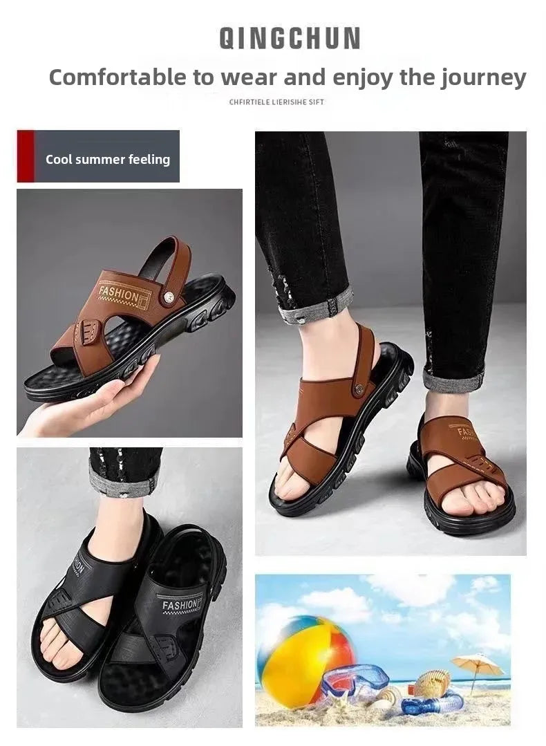 Sandálias de Praia Masculinas de Verão, Reforçadas, Antiderrapantes, Resistentes ao Desgaste, Respiráveis, para Dirigir, Material PVC, Calçados para Adultos