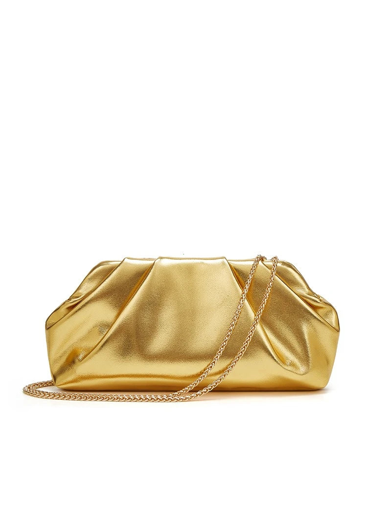 Bolsa de nuvem dobrada para mulheres, novo estilo de comércio exterior, bolsa prateada moderna, versátil, bolsa crossbody com corrente ins, bolsas e bolsas