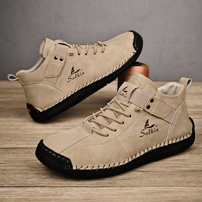 Novo design 2025 tênis de couro masculino homem respirável sapatos de couro artesanal sapatos casuais masculinos botas de tornozelo ao ar livre