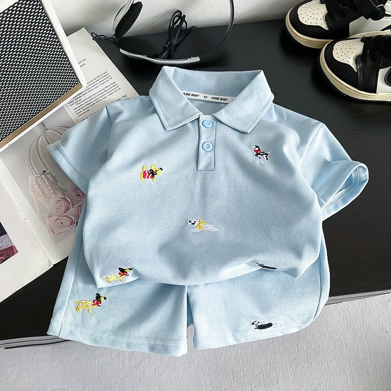 Novo Conjunto de Roupas de Verão para Bebês, Camiseta Polo de Cor Sólida e Shorts para Meninos, 2 Peças/Conjuntos, Roupas Infantis para 1-5 anos