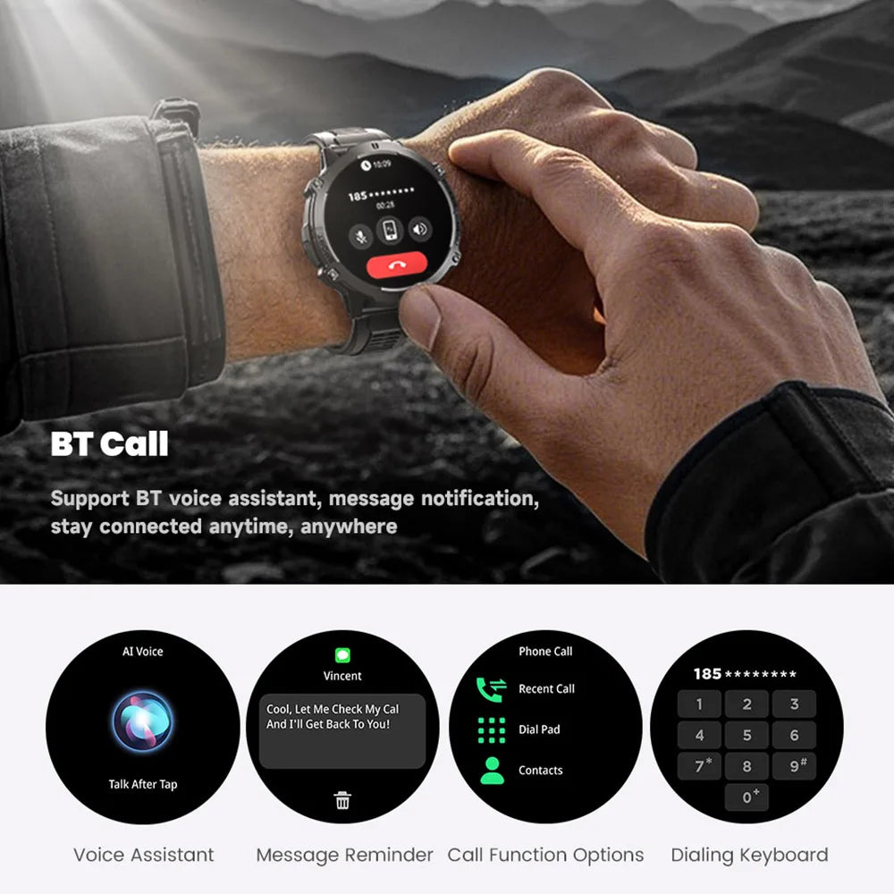 Relógio Inteligente Masculino T REX 3 com Tela AMOLED de 1.73", Bússola, Chamada BT, Resistente à Água 1ATM, Relógios Esportivos para Homens IOS Android 2026