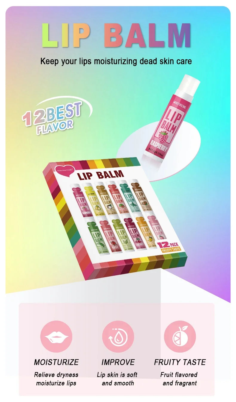 12 PCS/presente conjunto de bálsamo labial 5g Hidratação profunda e esfoliante hidratante de longa duração para criar lábios hidratados