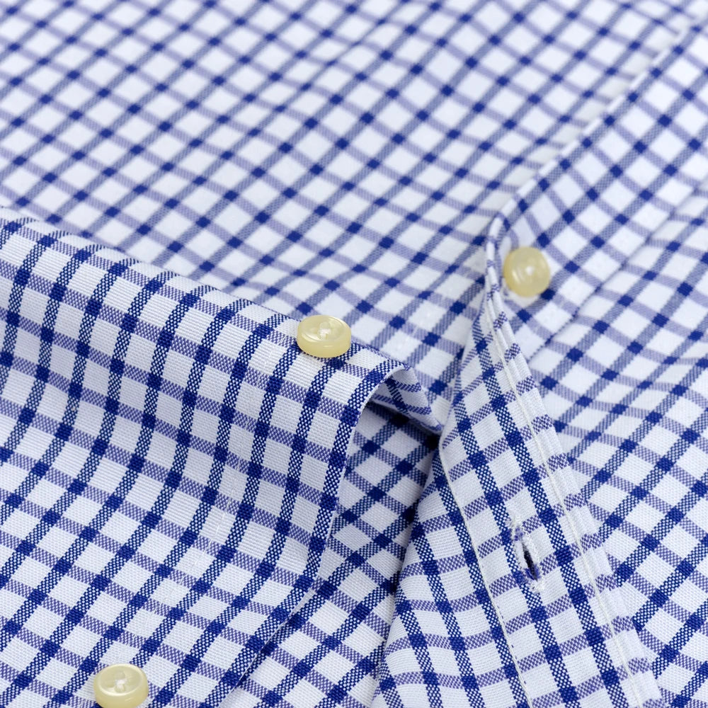 Camisa casual de trabalho listrada xadrez oxford de manga comprida masculina com bolso, camisas de botão de ajuste regular de mistura de algodão primavera outono