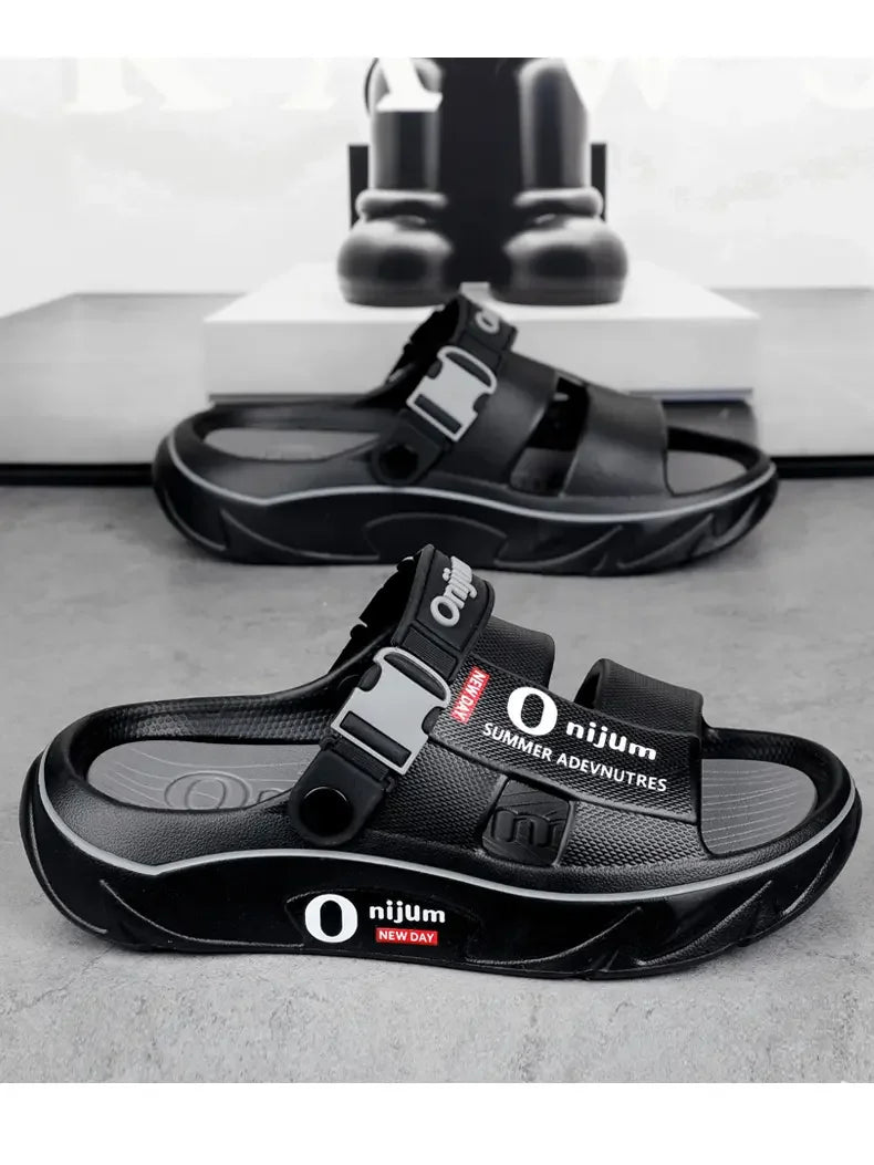 Chinelos de praia masculinos sandálias ao ar livre verão confortável sandálias de praia grosso macio tamancos masculino casual água sapatos de jardim