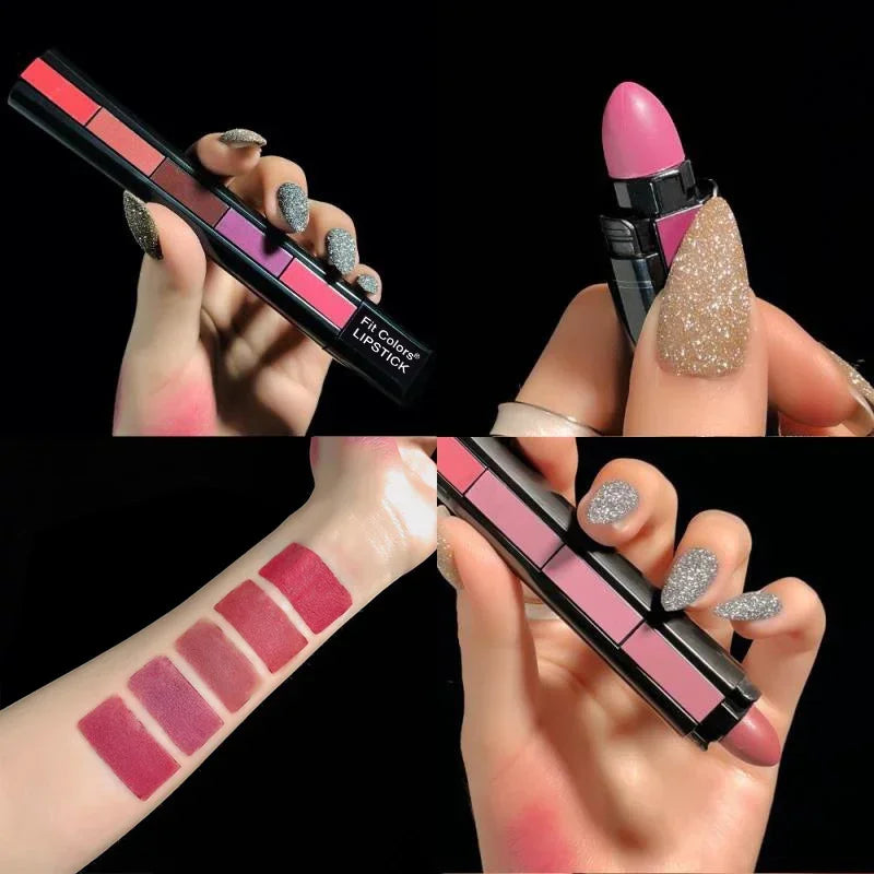 5 em 1 matte kit batom à prova dwaterproof água nude combinação lipgloss de longa duração veludo vermelho mostrar tez sexy batom matiz cosméticos