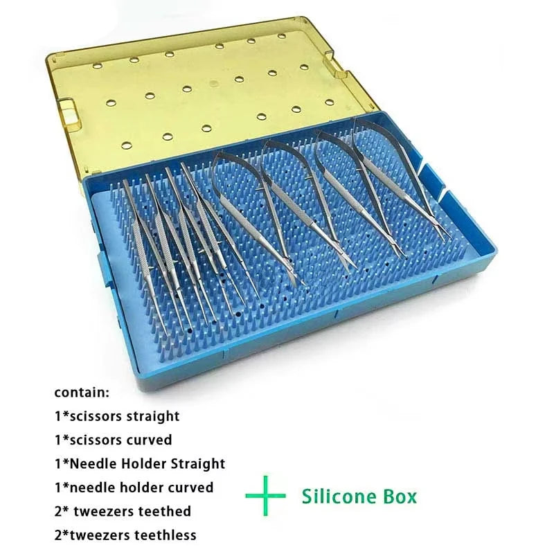 Conjunto de ferramentas para pálpebras, fórceps porta-agulhas com tesoura de dentes, instrumento oftálmico de aço inoxidável