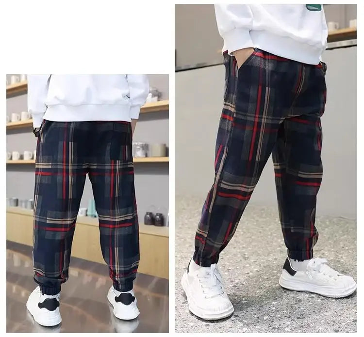 2024 moda meninos algodão xadrez calças primavera outono da criança casual crianças calças soltas moletom para adolescentes roupas
