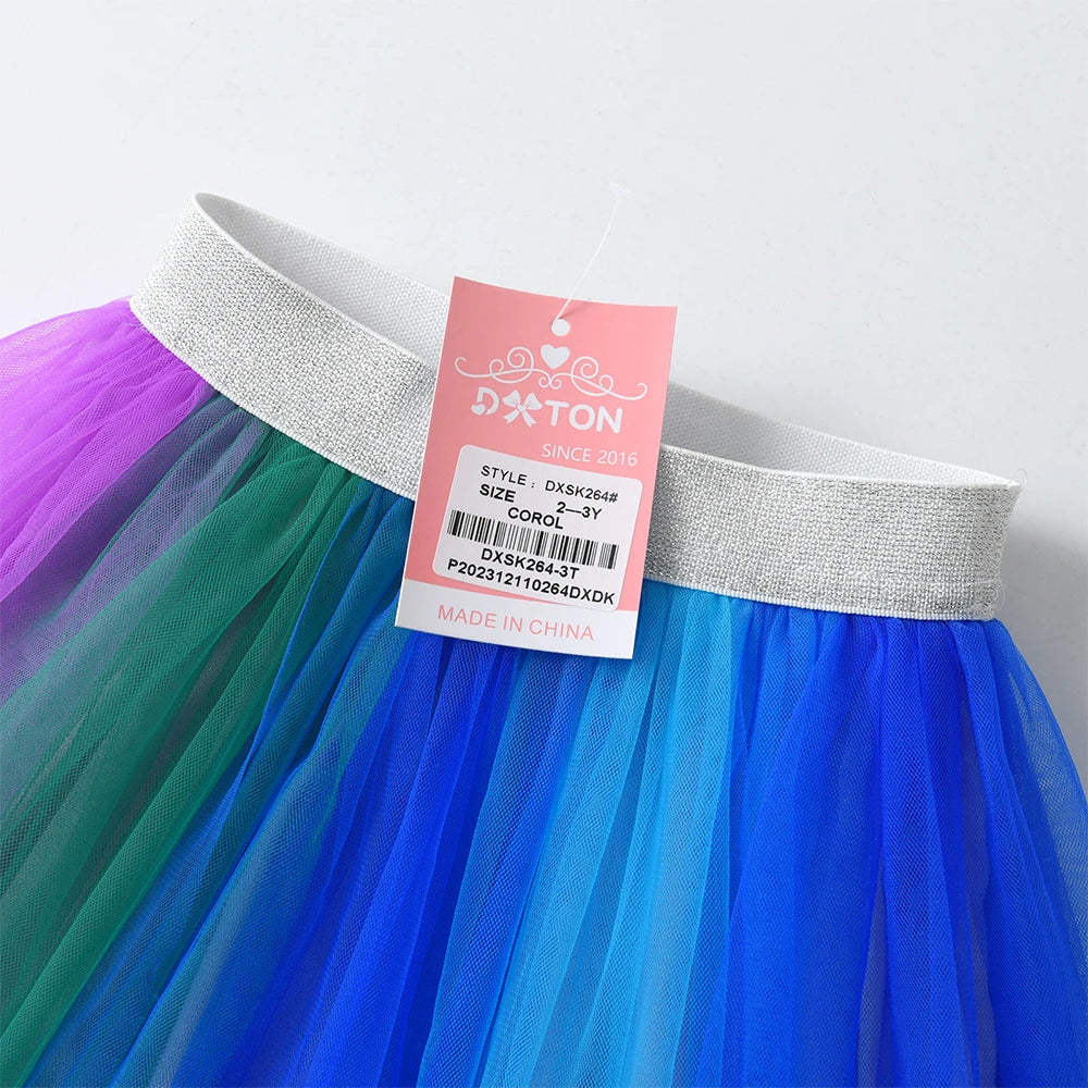 Dxton bebê meninas dança tutu saia colorida chiffon emenda crianças dancewear petiskirt tule criança mini saia roupas usar