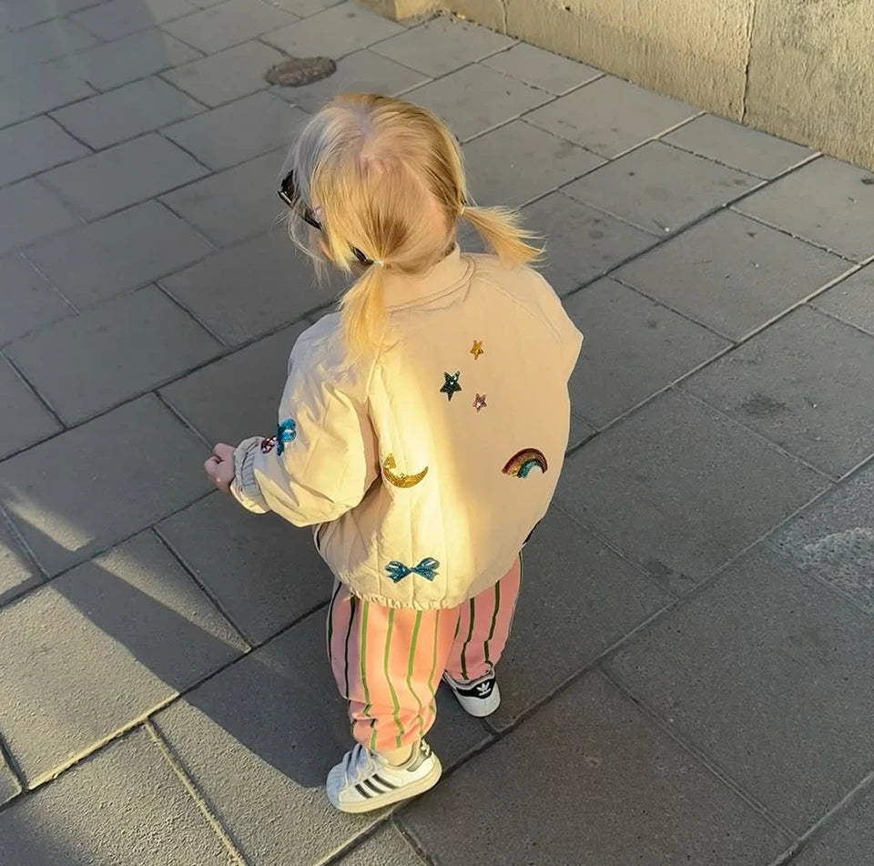 Novo 2025 ks meninas dos desenhos animados algodão velo casacos de inverno da criança meninos jaqueta de lã de cordeiro crianças casaco bordado crianças outwear roupas