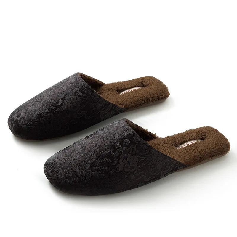 Chinelos de casa femininos homens inverno calor chinelos interiores senhoras sapatos bordados flor chinelos para mulher sapatos de casa